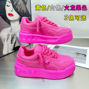 火龙果色鞋子厚底新款爆款轻便软牛皮小白鞋女真皮白色板鞋休闲鞋