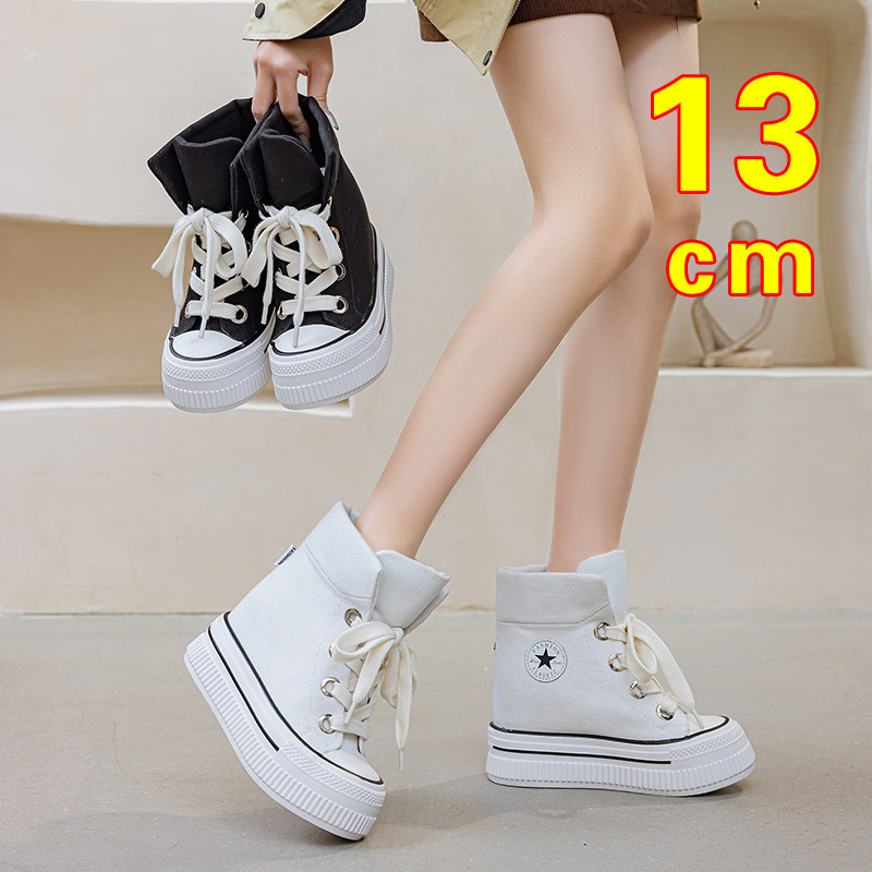 鞋子女小个子显高12cm增高鞋矮子乐厚底鞋女高帮帆布鞋内增高女鞋