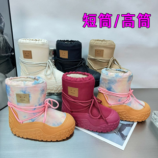 东北加绒加厚雪地靴防滑厚底户外雪地鞋女冬季保暖棉靴厚底面包鞋