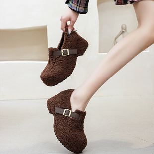 冬季女鞋2025新款穆勒鞋厚底冬天鞋子保暖棉鞋女加绒勃肯鞋增高7c