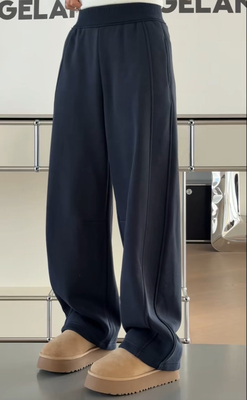 妍西家 诗歌兰女装25冬款25-1052时尚赞蓝宽边松紧腰加绒加厚卫裤