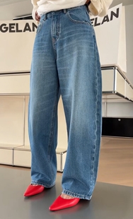 妍西家 诗歌兰女装26早春新款267577时尚气质水洗感直筒牛仔裤女