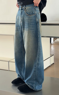 妍西家 诗歌兰女装25冬款18171时尚气质蓝色水洗感抓绒弯刀牛仔裤