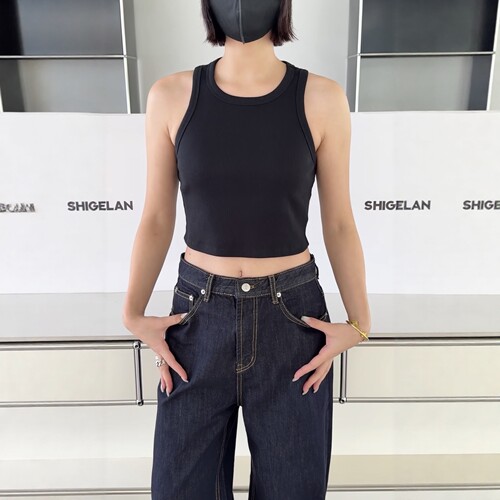 妍西家 诗歌兰女装26秋款58417-1时尚百搭黑色露腰短款背心无袖