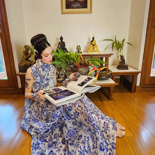 我是朱丽叶原创真丝绡提花欧根纱全手工大花盘扣超大摆鱼尾灯笼裙