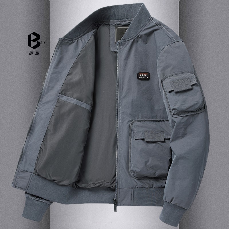 佰胤秋季新休闲飞行员夹克多口袋工作服棒球制服覆古男子夹克防风