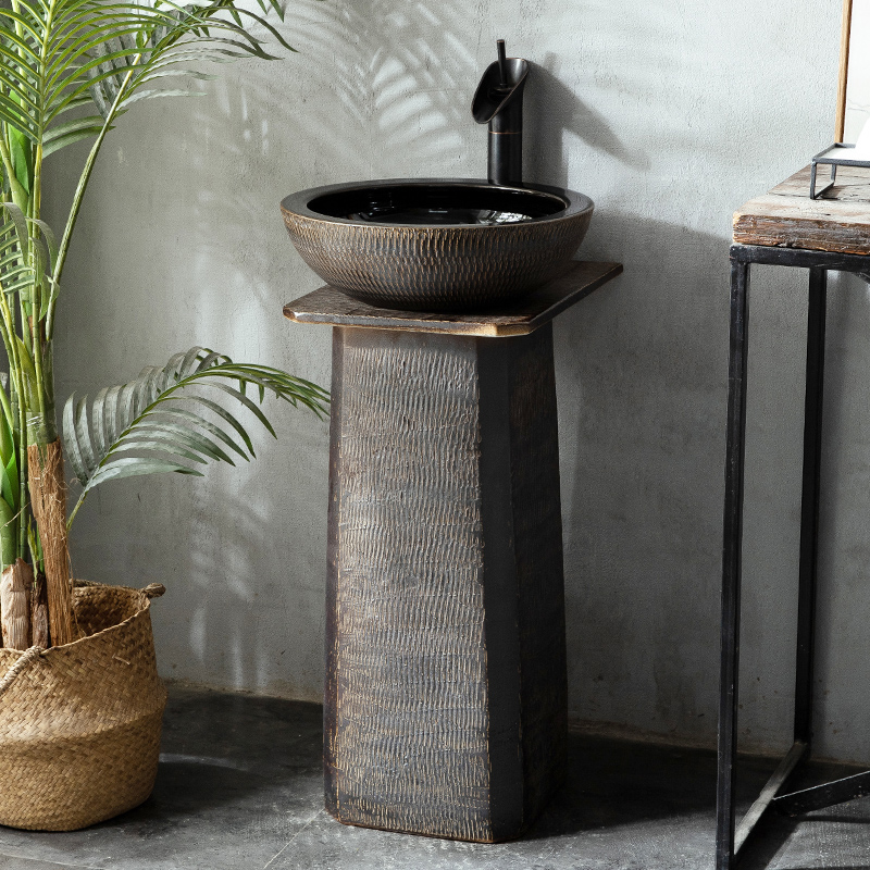 庭院水池洗面盆立柱盆洗手台盆一体立柱式洗手盆落地式洗脸盆柱式