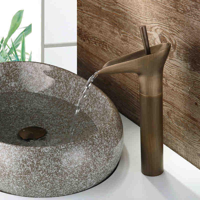 古铜色瀑布仿古面盆龙头台盆洗手盆脸盆冷热水龙头LT-9033