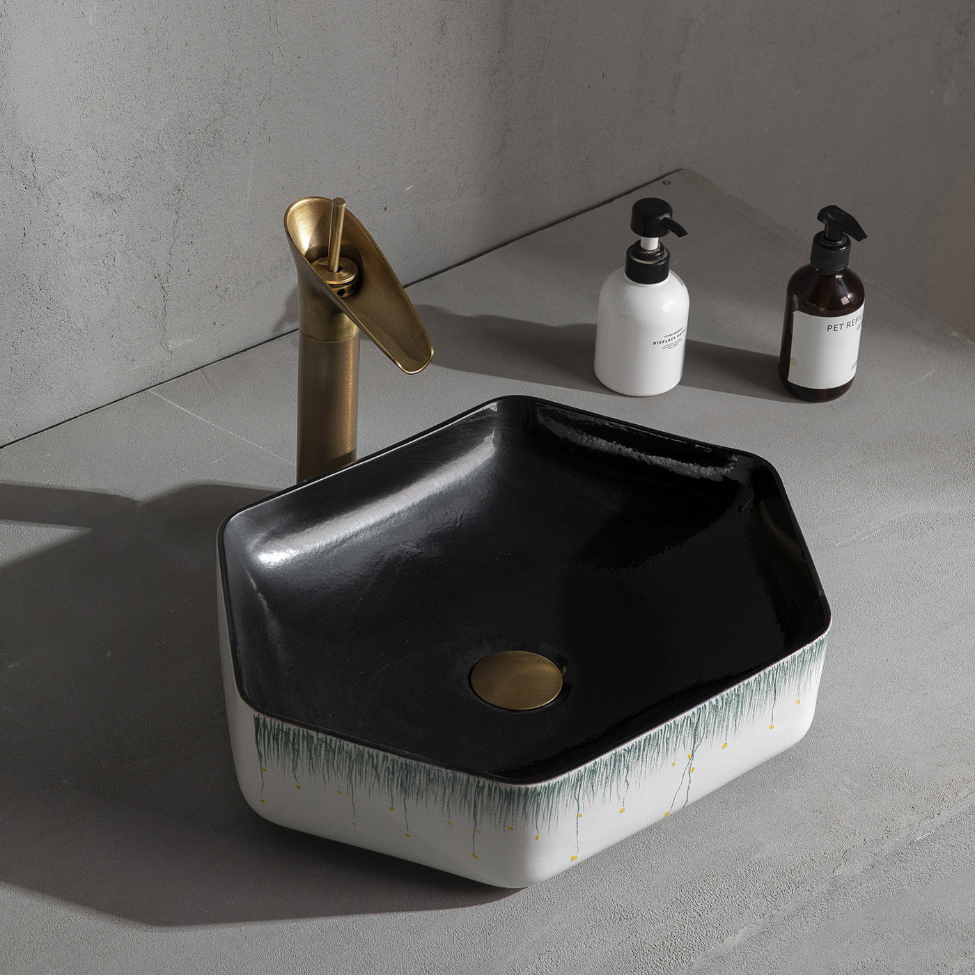 手绘简约洗手池六边形台上盆陶瓷洗脸盆艺术设计洗手盆生间洗脸盆