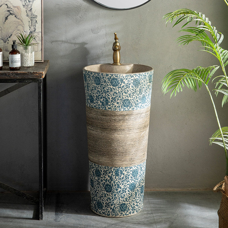 户外洗手盆庭院一体盆落地式洗手台卫生间洗手池洗脸盆青花立柱盆,家装主材,立柱盆,淘宝优惠券,粉丝福利购,淘宝优惠卷