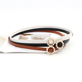 圆扣镶嵌珍珠无孔腰带女细配裙子优雅百搭打结小皮带潮流气质裙带