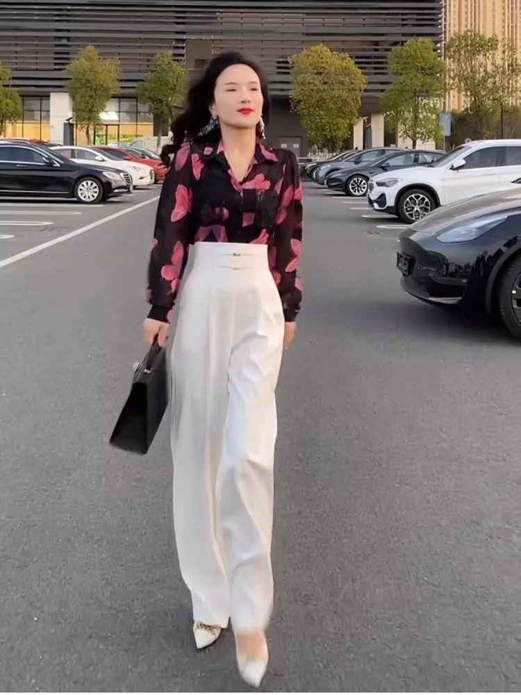 气质女神范高端晒衬衫阔腿裤