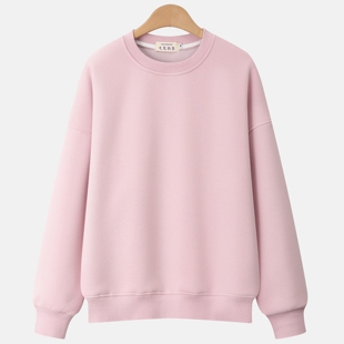 韩版宽松圆领卫衣女2026春秋新款加绒纯棉粉色长袖上衣加厚大码潮