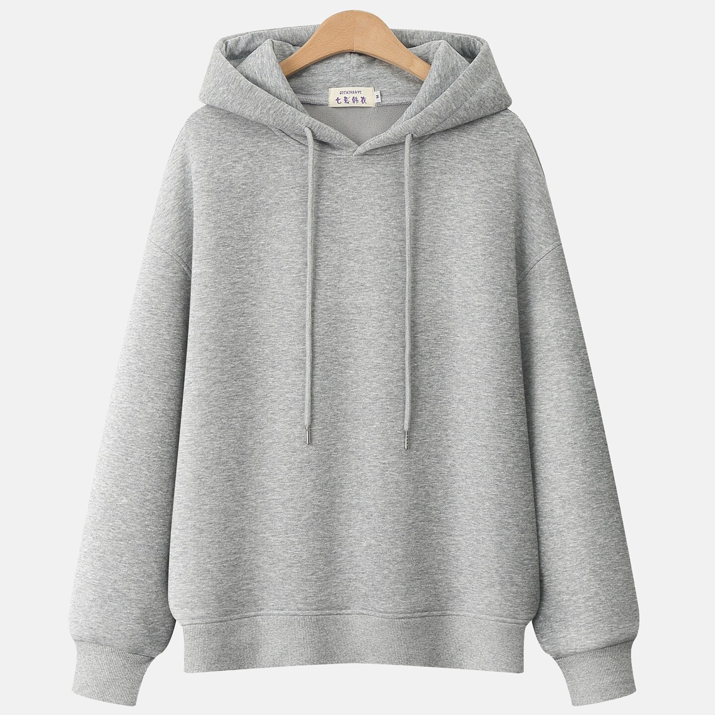 2026春秋新款灰色连帽卫衣女宽松纯棉纯色大码薄款百搭爆款上衣潮
