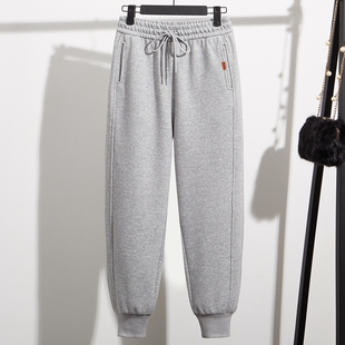 灰色运动裤女春秋薄款新款宽松束脚休闲裤哈伦大码冬季加绒卫裤子