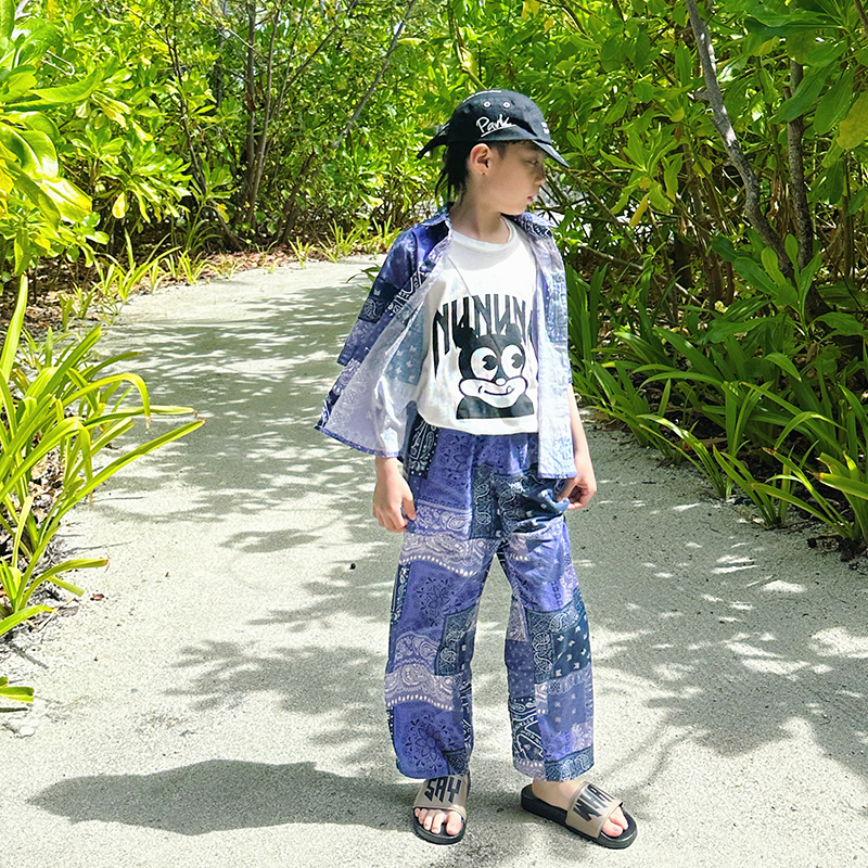 棉麻腰果花短袖套装夏季超清凉