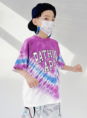 【6折捡漏no退换】夏季日系手工紫色扎染儿童短袖男童渐变色T恤