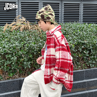 JAC梦想家童装【新年小马】羊毛呢红色格子男童女童衬衫儿童外套