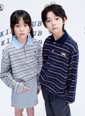 JAC梦想家童装◆25秋冬彩虹条纹柔软抗菌复古翻领儿童长袖polo衫