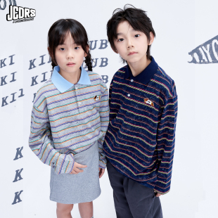 polo衫 JAC梦想家童装 26秋冬彩虹条纹柔软抗菌复古翻领儿童长袖
