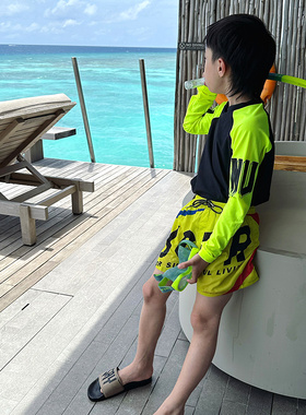 JAC梦想家童装◆秋季新款日系长袖男童速干防晒泳衣+泳裤沙滩短裤