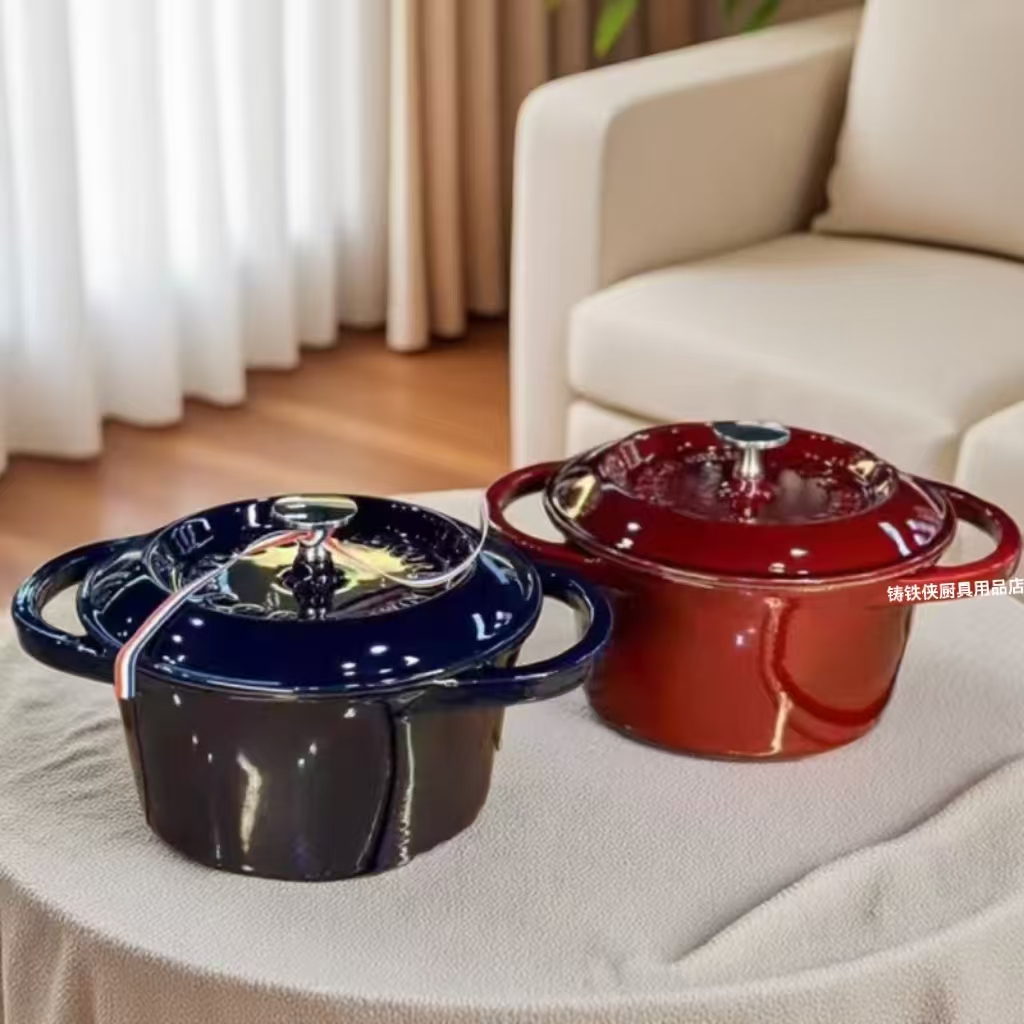 外贸出口20/22cm铸铁搪瓷珐琅锅炖锅汤锅炖盅煲汤锅无涂层平底锅