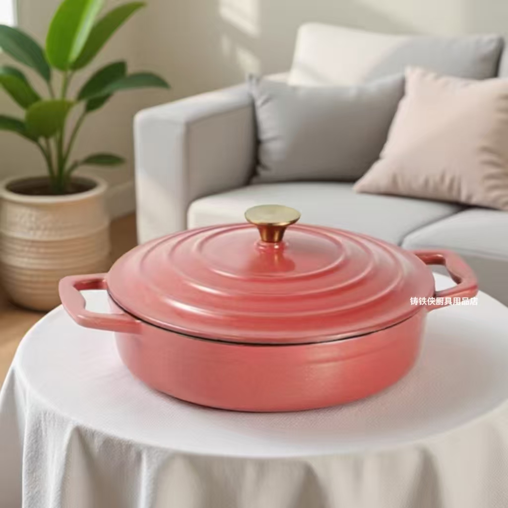 外贸珐琅锅铸铁锅22cm搪瓷生铁砂锅家用陶瓷锅出口不粘锅平底煎锅