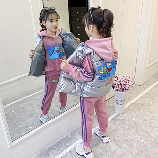 女童金丝绒三件套秋冬装2026新款儿童中大童洋气时髦加绒加厚套装