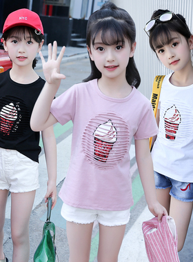 5胖女童宽松加肥加大码短袖t恤67夏季透气8儿童装中大童9上衣12岁