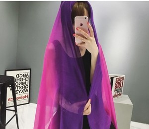 春季新款渐变色仿真丝丝巾女士春秋韩版纱巾百搭 围巾长款披肩