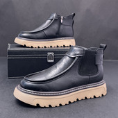 马丁靴男士 厚底软皮切尔西靴 英伦风机车短靴中帮个性 厚底冬季 时尚