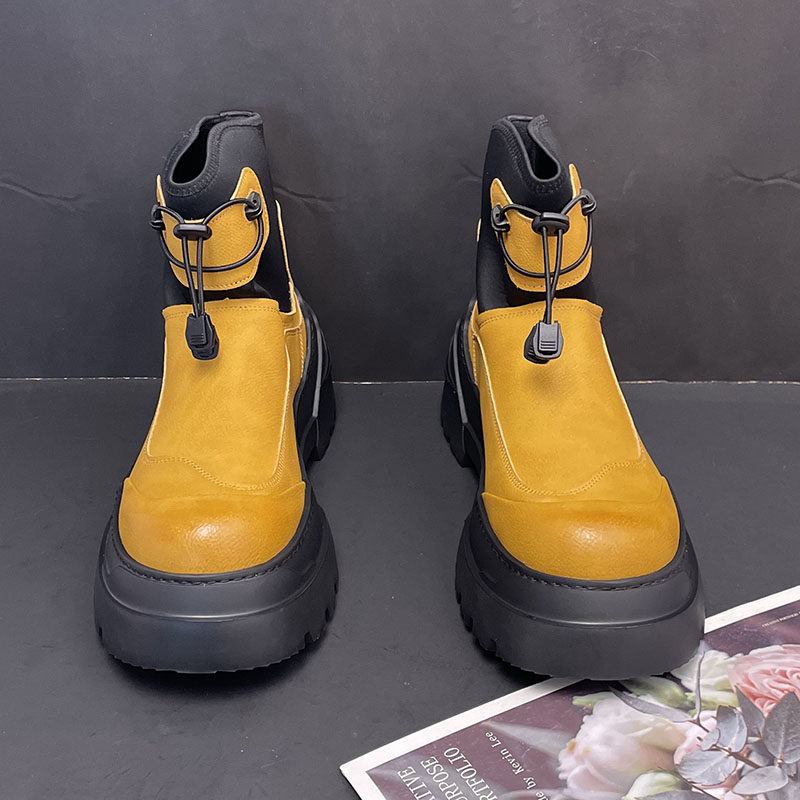 马丁靴男英伦风大黄厚底切尔西靴