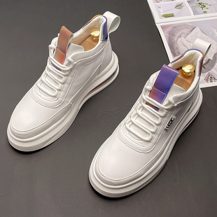 气垫底高帮鞋男士2025冬季新款运动休闲小白鞋韩版厚底内增高板鞋