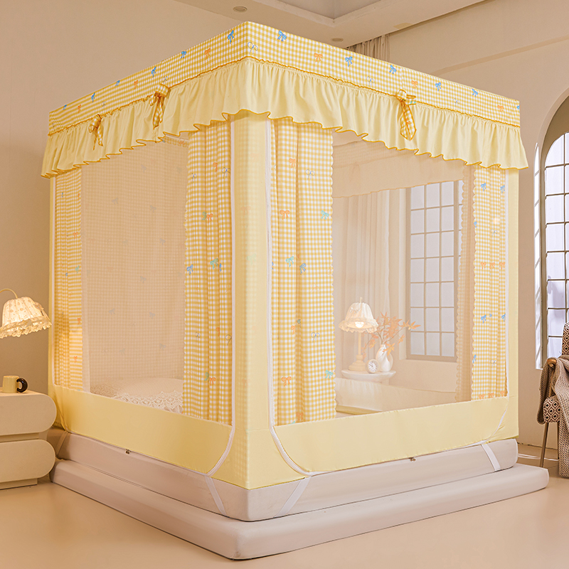1遮光蚊帐床帘全封闭拉链一体式坐床1.5米1.8m床公主床幔纹帐家用