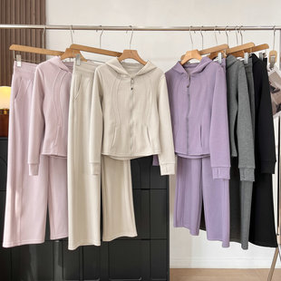 长裤 小蛮腰显瘦运动套装 女2026春秋女士外穿跑步连帽卫衣外套卫裤