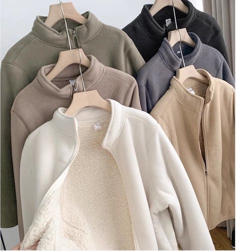 日系长袖摇粒绒羊羔绒立领外套