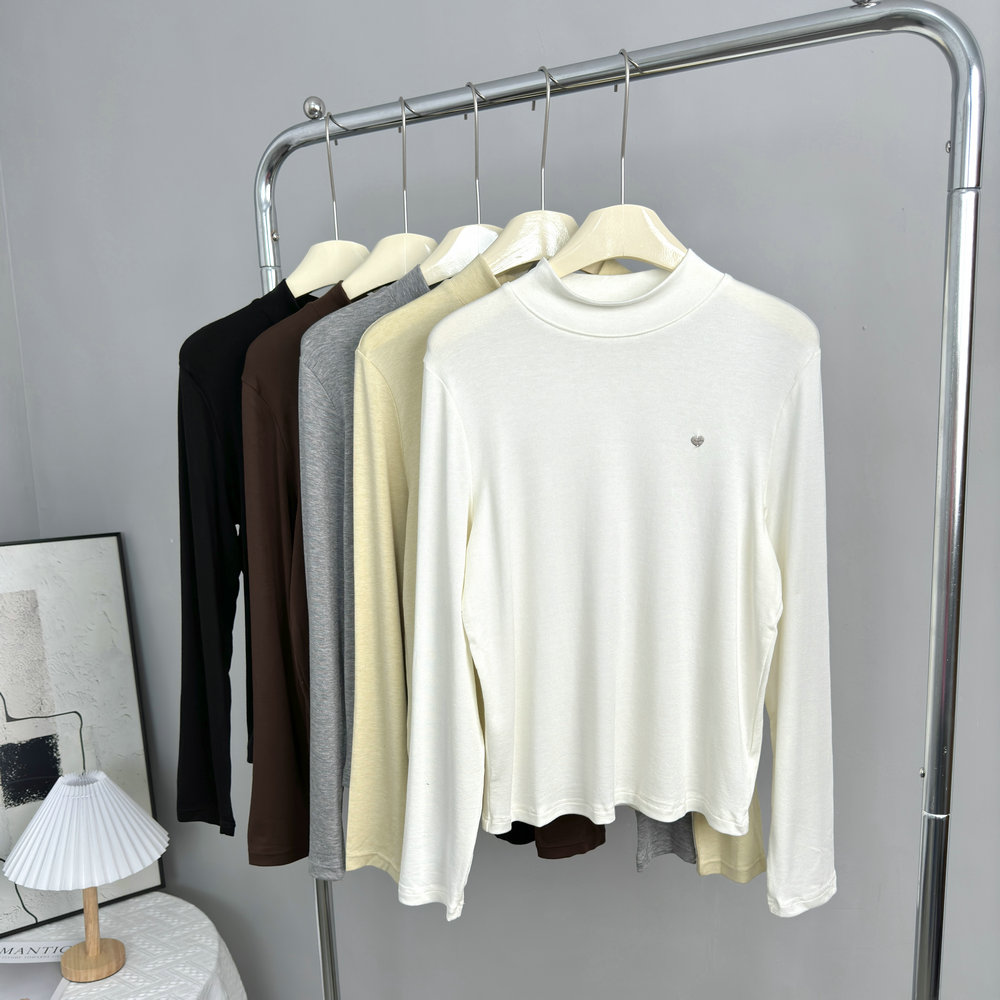 软糯亲肤小立领天丝莱赛尔长袖T恤打底衫女 2025秋冬弹力修身上衣