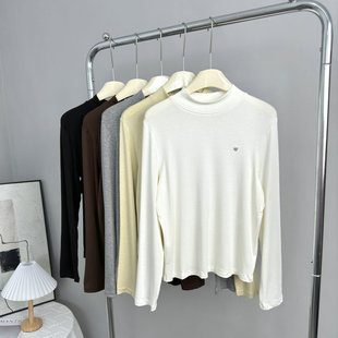 2025秋冬弹力修身 女 上衣 T恤打底衫 软糯亲肤小立领天丝莱赛尔长袖