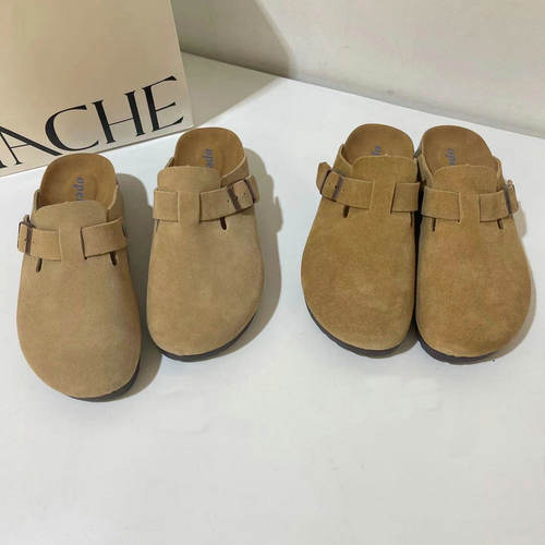 真皮勃肯鞋包头半拖软木鞋子女