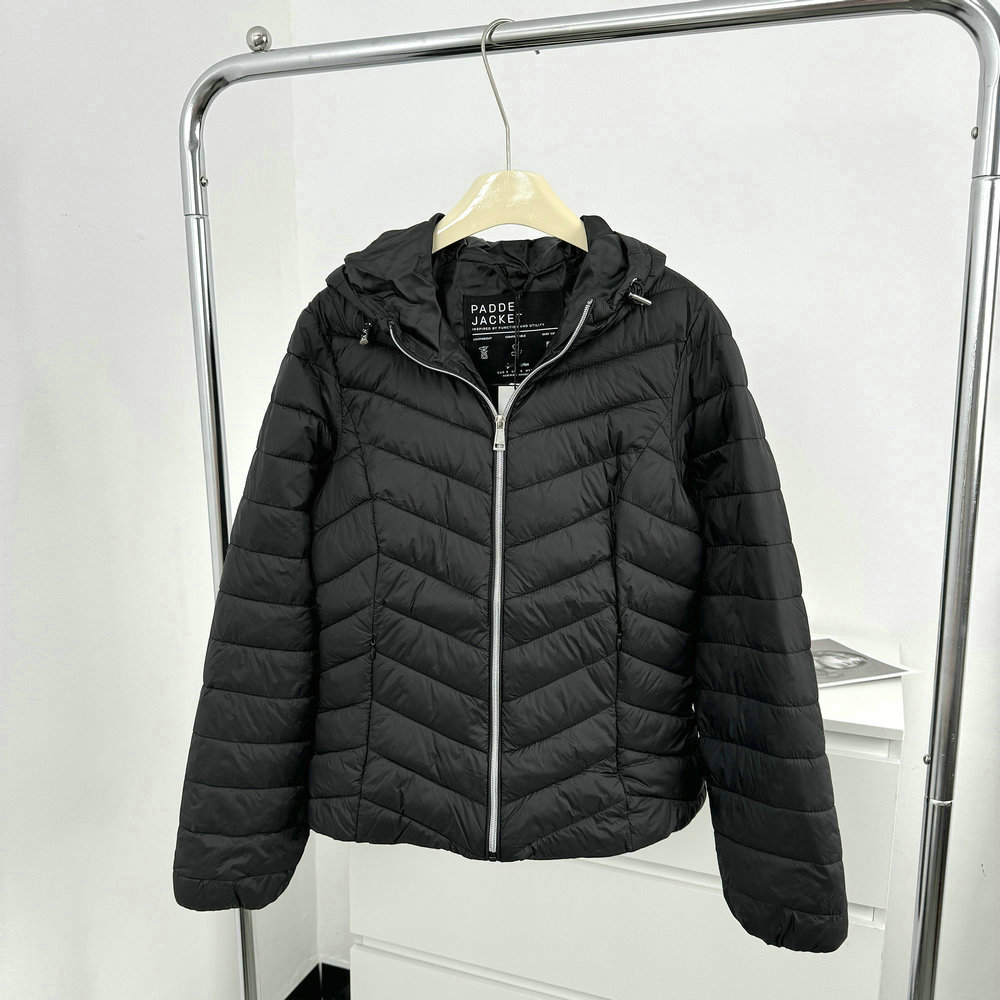 欧美单！外贸女装！2024秋冬新款轻盈绗缝百搭连帽棉衣女棉服外套