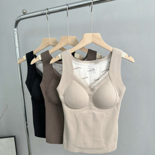 福利！100羊毛贴片！秋冬季免穿文胸自带胸垫内衣保暖背心女上衣