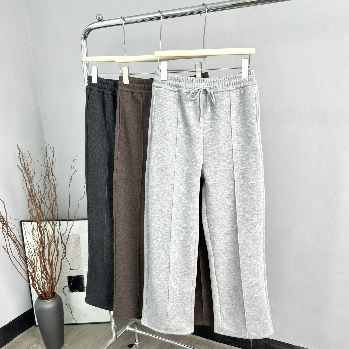 蚕丝羊毛加绒卫裤女糯米裤！2025冬高腰显瘦保暖窄版阔腿裤休闲裤