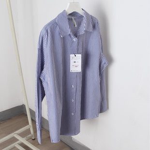 出乎意料的好！699+！全棉衬衣！春秋新款宽松长袖蓝色条纹衬衫女