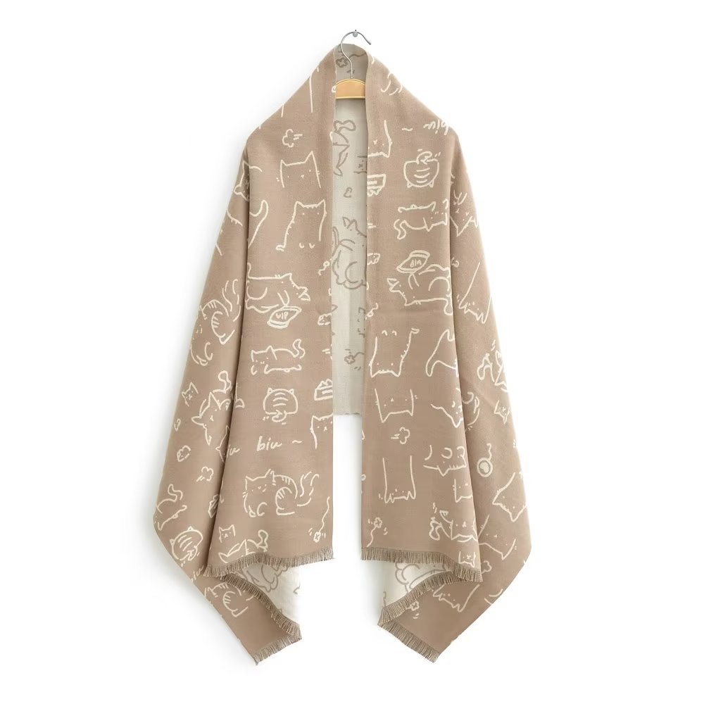 可爱简笔画猫咪图案围巾披肩围脖
