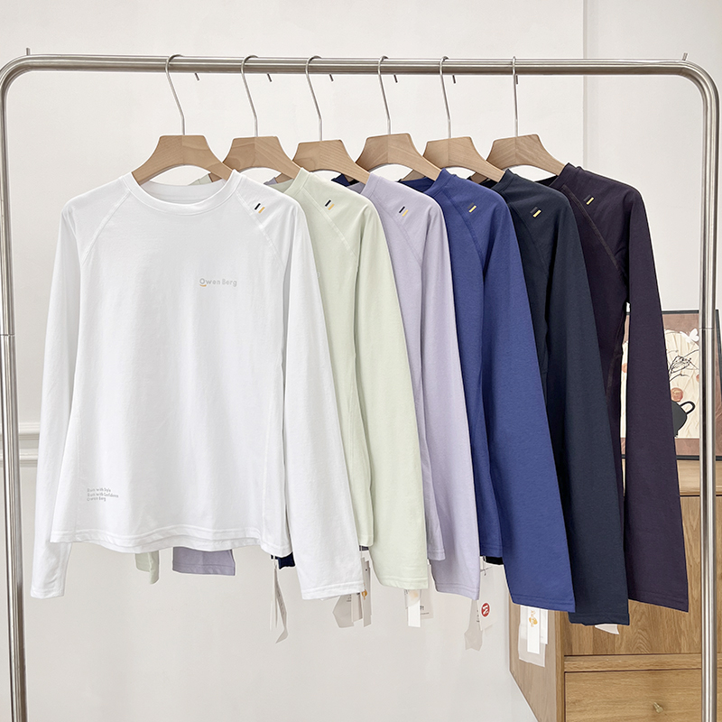 外贸女装!2025春夏ins字母印花长袖运动T恤女健身骑行上衣打底衫