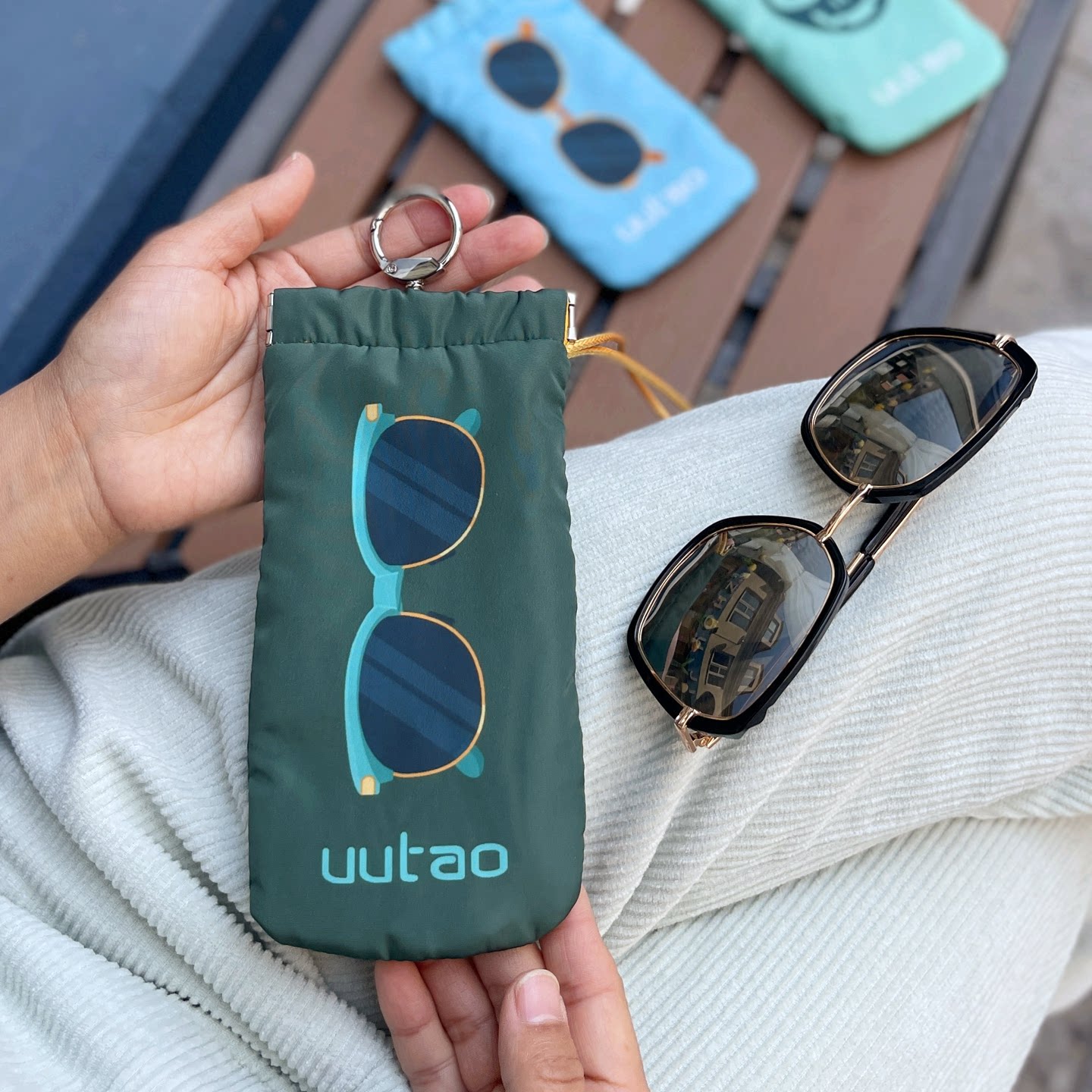 uutao原创小众设计太阳眼镜袋便携可挂墨镜收纳包自动闭合弹片盒