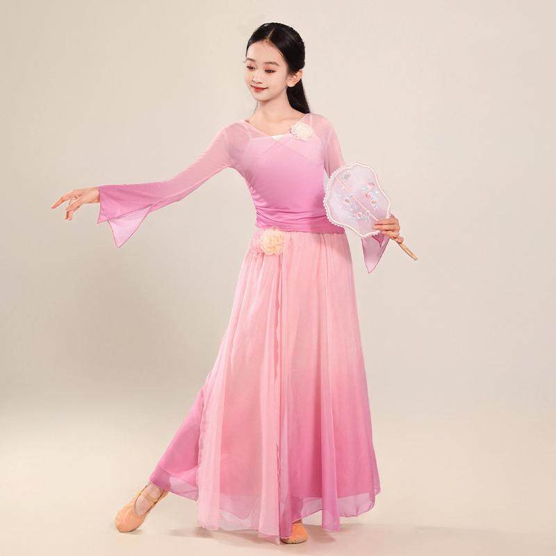 儿童古典舞蹈服中国舞飘逸身韵练功服女童民族舞古风纱衣演出服装