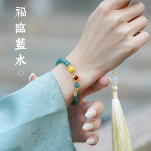 蓝水翡翠手串危地马拉天然冰种玉石蓝色手链危料散珠山川心语