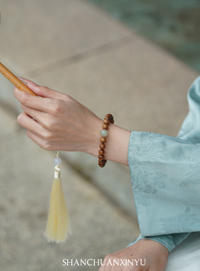 老山檀手串男士天然檀香木手链木质沉香圆珠木头和田玉老料念珠