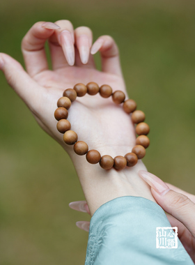 山川心语天然印度老山檀檀木桃木单珠本命年素圈高端文玩串珠手串